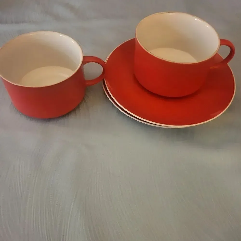 Vintage Pristine '70’s 2 Piece Set-Mod Bright Red Soup Cup and Sandwich Plate